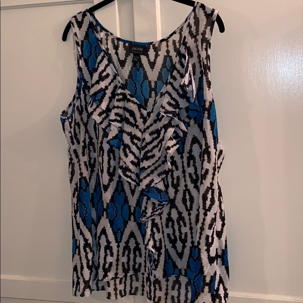 Black, white, and blue polyester tank top